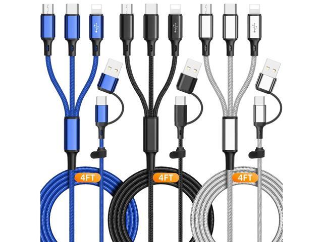 3Pack Multi 6 in 1 Fast Charging Cable 4FT/1.2M Quick Charge Cord Nylon Braided USB A/C to Type C+Micro USB+i-Product Connector Sync Adapter for...