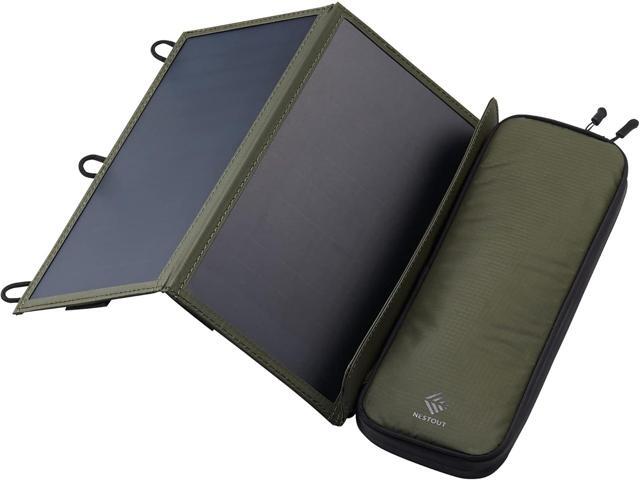 ELECOM NESTOUT Portable Solar Panel, Dual USB-A Ports, 28W Power Generation Charger for Phone Camping, Durable Water-Resistant Ripstop Nylon,...