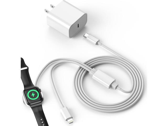 Upgraded 2-in-1 Apple Watch Charger and iPhone Charger with Fast USB C Charging Cable [Apple MFi Certified] 20W Wall Charger Block - for Apple...