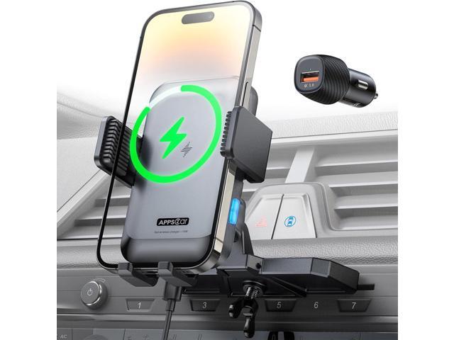 APPS2Car Wireless Car Charger Mount CD Slot Auto Clamping 15W Fast Charging CD Phone Holder for Car Wireless Charger Fit for iPhone 17 16 15 14 13...