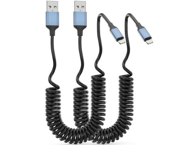Coiled Lightning Cable for Car, [MFi Certified] 2Pack Retractable iPhone Charger Cord Apple Car Play USB to Lightning Cable 3FT Coiled iPhone...