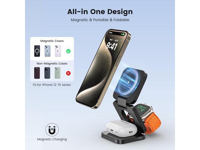 3 in 1 Charging Station for Apple, Mag-Safe Portable Charger Dock, Foldable Travel Charger for Apple Multiple Devices, Wireless Charger for iPhone...