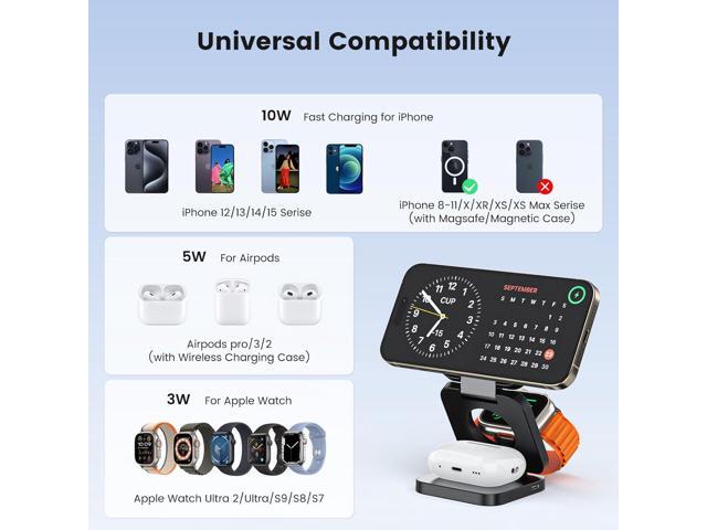 3 in 1 Charging Station for Apple, Mag-Safe Portable Charger Dock, Foldable Travel Charger for Apple Multiple Devices, Wireless Charger for iPhone...