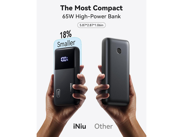 INIU Power Bank, 20000mAh 65W Compact USB C Laptop Portable Charger, PD QC Fast Charging 3-Output Battery Pack, Travel Charger for Laptop MacBook...