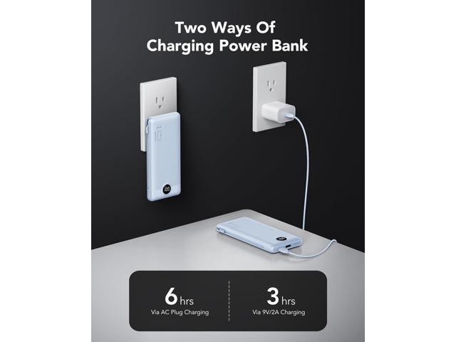VRURC Portable Charger with Wall Plug and Cables, 10000mAh Power Bank with 22.5W Fast Charging USB Port,4 Outputs Dual Inputs Slim Compact...