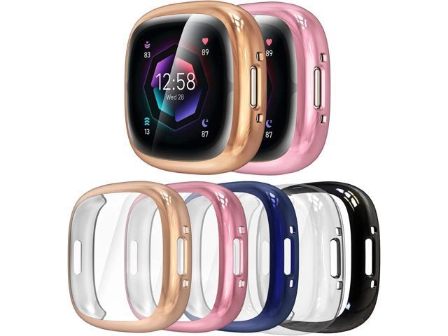 5 Pack Silicone Screen Protector Case Compatible with Fitbit Sense 2/Versa 4, Full Coverage HD Ultra-Thin TPU Bumper Case Compatible with Fitbit...