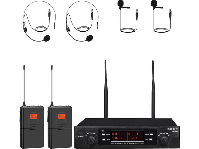 200-Channel Wireless Lavalier Microphone, Dual UHF Bodypack Cordless Lavalier Mic System Set, Auto Scan, Long Range 200-240Ft, 16 Hours Use Ideal...