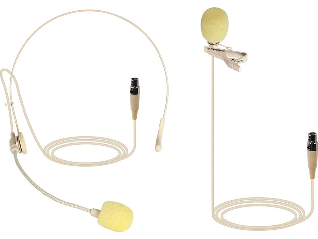 Phenyx Pro Beige Lavalier Lapel & Headset Mic Combo With Mini XLR Jack, Hands-Free Clip-on, Flexible Wired Boom Headset, Compatible With All...