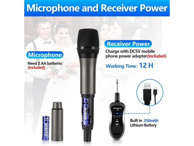 Wireless Microphone-2.4GHz Metal Dual Handheld-Cordless Dynamic-Mic System-with Rechargeable Receiver-for...