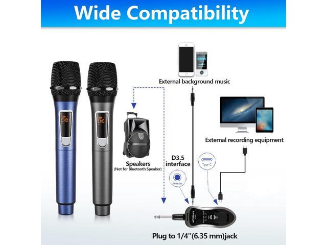 Wireless Microphone-2.4GHz Metal Dual Handheld-Cordless Dynamic-Mic System-with Rechargeable Receiver-for...