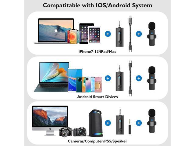 Wireless Lavalier Microphone for iPhone, Android Phone, Camera - Recording Omnidirectional Condenser Mic Ultra Low Delay, Lapel Noise canceling Mic...