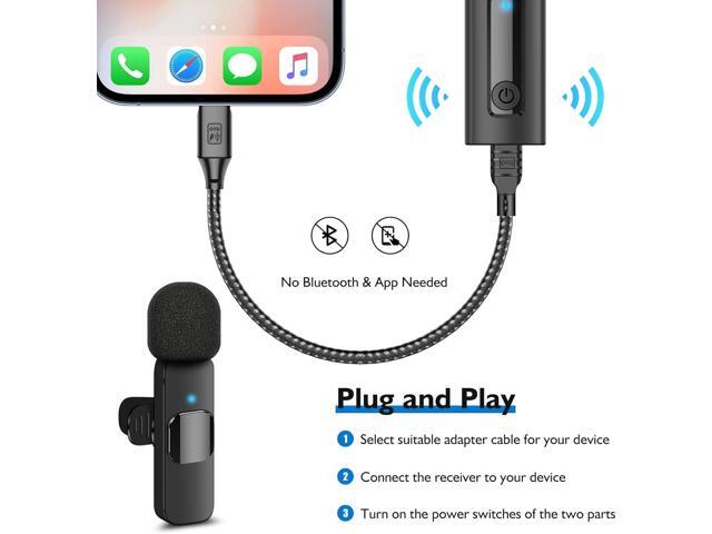 Wireless Lavalier Microphone for iPhone, Android Phone, Camera - Recording Omnidirectional Condenser Mic Ultra Low Delay, Lapel Noise canceling Mic...