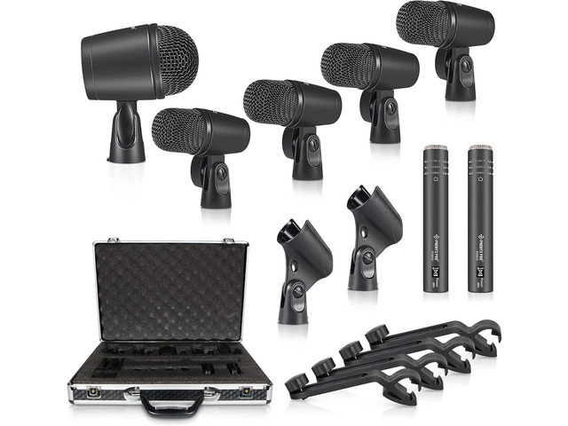 Phenyx Pro Drum Microphone Kit, 7-Piece Full Metal Wired Dynamic Mic Set for Bass/Tom/Snare/Hi-hat Cymbals, with Carrying Case, Holders, and...
