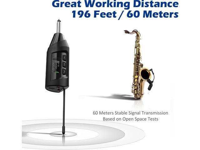 Wireless Saxophone Microphone System, Clip-On Instrument Microphone for Sax and Trumpet, Preset EQ & Echo Level 196 Ft Transmission Rechargeable...