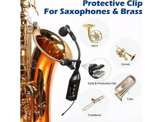 Wireless Saxophone Microphone System, Clip-On Instrument Microphone for Sax and Trumpet, Preset EQ & Echo Level 196 Ft Transmission Rechargeable...