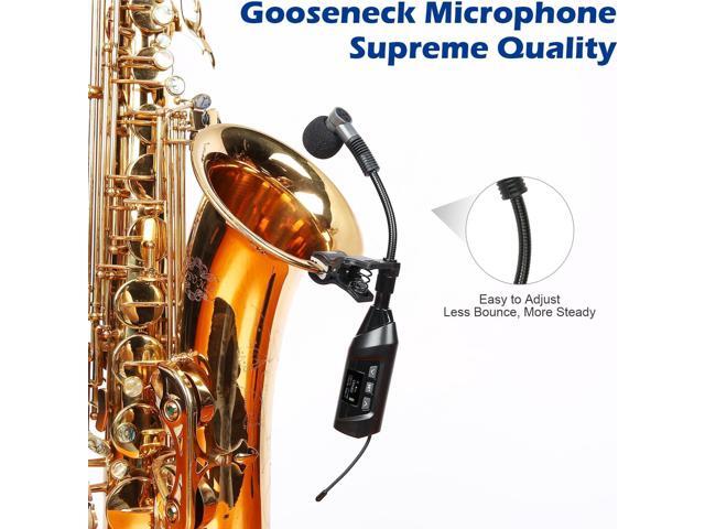 Wireless Saxophone Microphone System, Clip-On Instrument Microphone for Sax and Trumpet, Preset EQ & Echo Level 196 Ft Transmission Rechargeable...