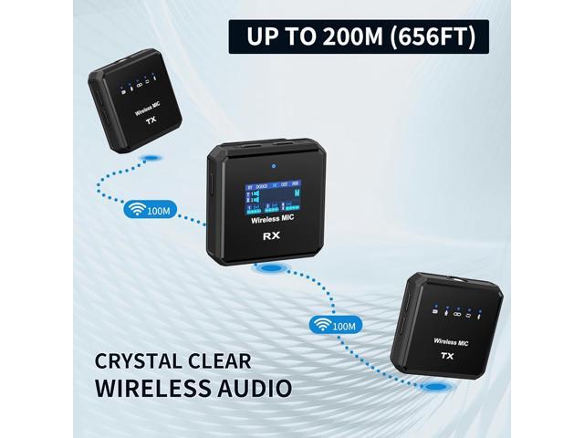 Wireless Lavalier Microphone with Noise Cancellation, 656 ft Range, 24-Hour Battery, Dual Channel, Compact Lapel Microphone Wireless for DSLR...