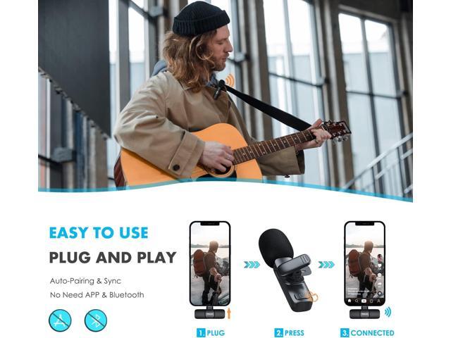 Wireless Microphone for iPhone iPad/Android/PC, Mini Microphone for Video Recording, Plug and Play Lavalier Microphone Lapel Wireless Mic with...