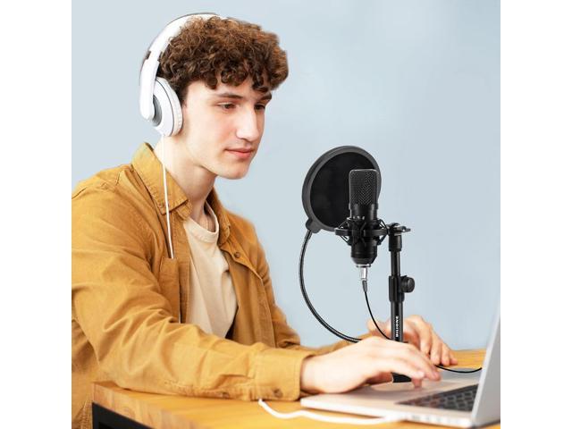 BILIONE Multifunctional Desktop Microphone Stand, Adjustable Mic Stand Desk with Pop Filter, Shock Mount, Microphone Clip, 5/8' to 3/8' Metal Screw...
