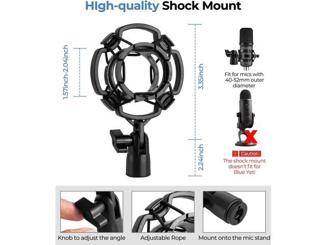 BILIONE Multifunctional Desktop Microphone Stand, Adjustable Mic Stand Desk with Pop Filter, Shock Mount, Microphone Clip, 5/8' to 3/8' Metal Screw...