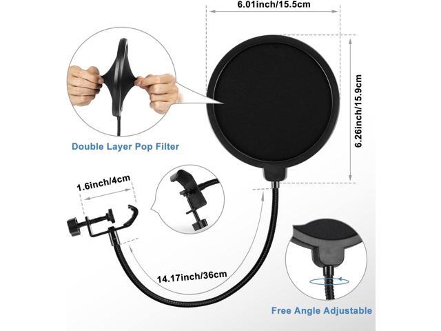 BILIONE Multifunctional Desktop Microphone Stand, Adjustable Mic Stand Desk with Pop Filter, Shock Mount, Microphone Clip, 5/8' to 3/8' Metal Screw...