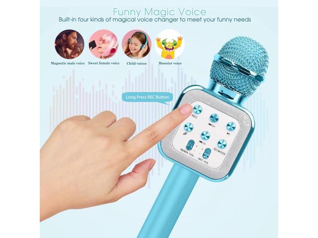 Wireless Microphone, Bluetooth Music Player with LED Light, Portable Live Stream Singing Microphone, Birthday for Kids Adults (Blue)