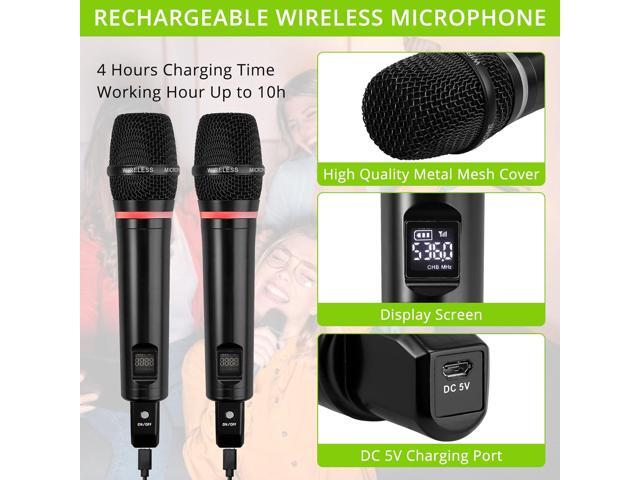 LiNKFOR UHF Handheld Rechargeable Microphone System, All Metal Dual Cordless MIC with Bluetooth, RCA Input/Output, 6.35mm Output for Karaoke...