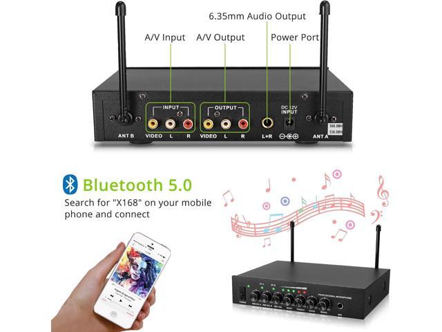 LiNKFOR UHF Handheld Rechargeable Microphone System, All Metal Dual Cordless MIC with Bluetooth, RCA Input/Output, 6.35mm Output for Karaoke...
