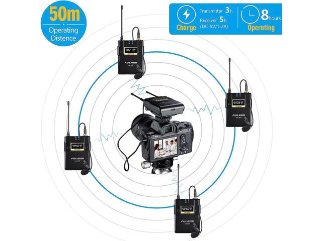FULAIM WM500 UHF Wireless Lavalier Microphone System, 16-Channel Lavalier Lapel Mic with Rechargeable Transmitter and Receiver for Recording...