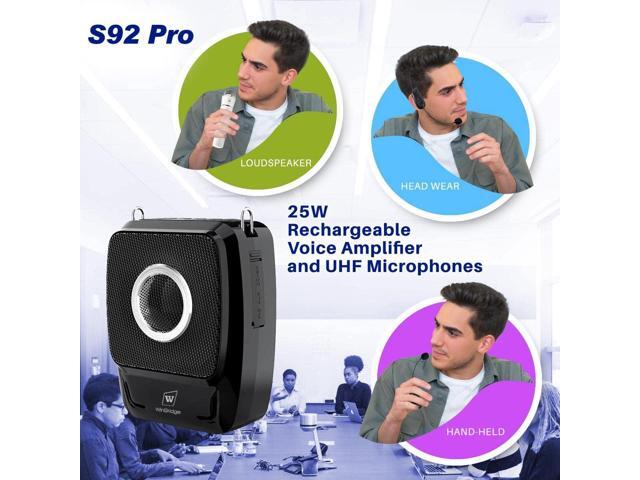 W WINBRIDGE S92 Pro Portable PA System -25W Bluetooth Speaker with Dual Wireless Microphones, Wireless Voice Amplifier with Headset Mic and...