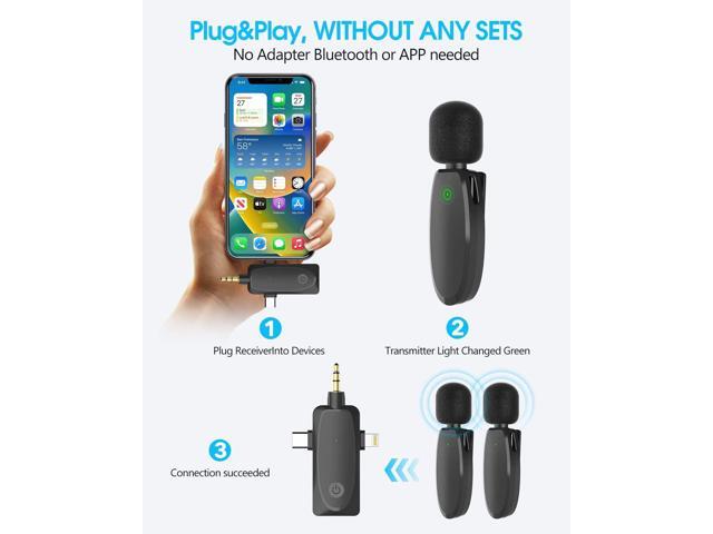 Wireless Lavalier Lapel Microphone for iPhone, Android, Camera, Mini Professional Wireless Mic Plug-Play 2.4G Ultra Low Delay Built-in Noise...