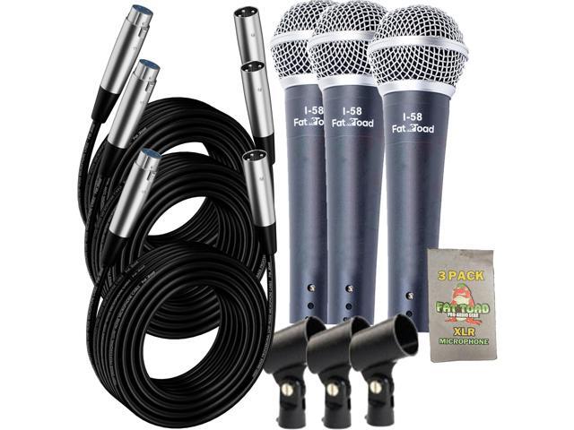 Fat Toad Vocal Microphones (Live ResponsePRO Edition) 3-Pack Cardioid Dynamic Handheld Mics with Clips & 20ft XLR Cables for Studio, DJ & Karaoke Use