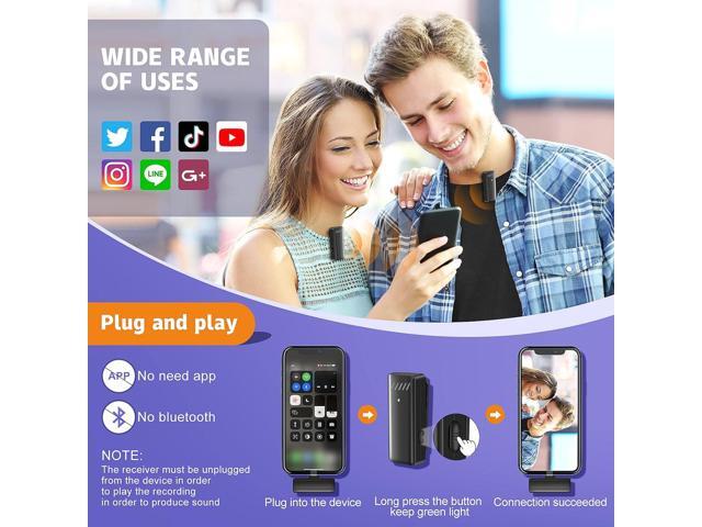 Wireless Lavalier Microphone for iPhone iPad, Wireless Lavalier Microphones for TikTok YouTube Phone Interview Video Vlog Recording - 2 Pack &...