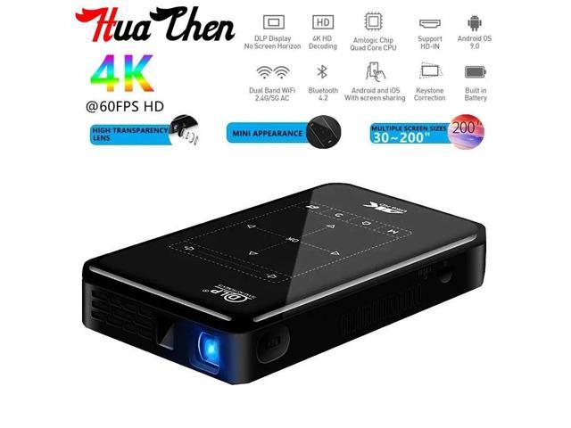 DLP home smart LED mini projector, battery-powered outdoor movie Android 9.0 system, Wifi2.4 / 5G 4k 1080p 3D HD projector