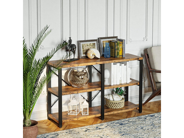 Bookshelf Double Wide 47 in 3-Tier, Industrial Bookcases, Wood and Metal Bookshelves, Book Shelves for Home Office Decor Display