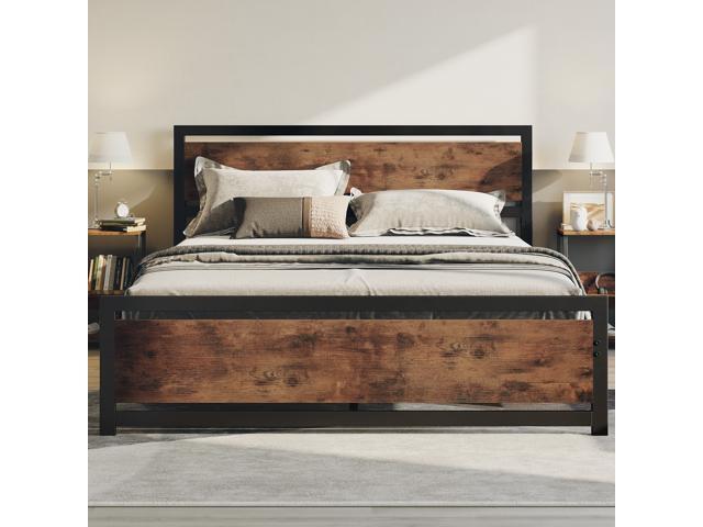LIKIMIO Industrial Queen Bed Frame with Headboard and Footboard, Strong 4 U-Shaped Support Frames & 2 Independent Support Rods & 9 Support Legs.