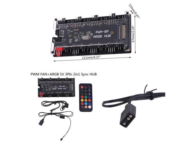 Fan Adapter PWM FAN+ARGB LED 2 in 1 Sync Hub Wireless Controller 1 To 8 Multi Way Splitter 5V 3PIN ARGB 4Pin