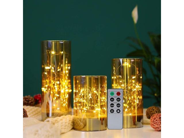 JHY DESIGN Set of 3 Battery Table Lamp 6/8/10inch High Glass Decorative Lights with Fairy String Lights Battery Powered 8-Key Remote Control for...