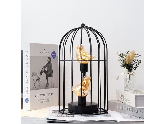 JHY DESIGN Birdcage Decorative Lamp Battery Operated 12' Tall Cordless Accent Light with Warm White Fairy Lights Bird Bulb for Living Room Bedroom...