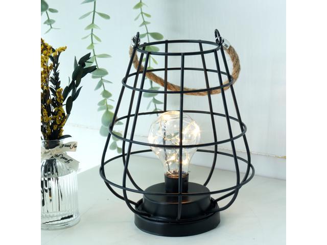 JHY DESIGN 8.5' Cage Bulb Lantern Decorative Lamp Battery Powered Cordless Accent Light with Warm White Fairy Lights LED Edison Bulb Lamp for...