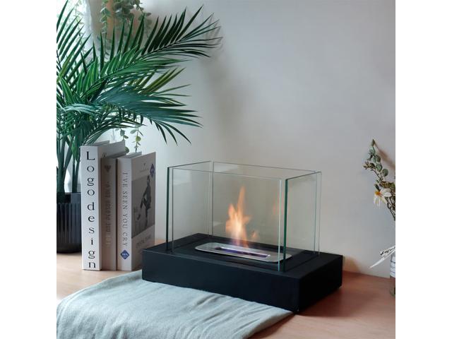 Rectangular Tabletop Fire Bowl Pot with Four-Sided Glass 13.5' L Portable Tabletop Fireplace Clean Burning Bio Ethanol Ventless Fireplace for...