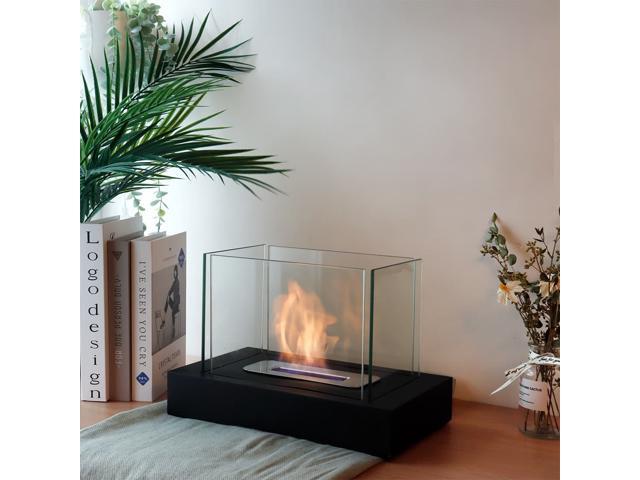 Rectangular Tabletop Fire Bowl Pot with Four-Sided Glass 13.5' L Portable Tabletop Fireplace Clean Burning Bio Ethanol Ventless Fireplace for...