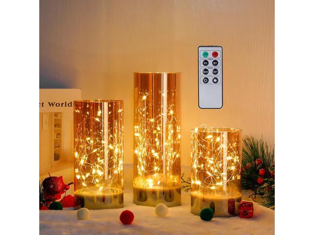 JHY DESIGN Set of 3 Battery Table Lamp 6/8/10inch High Glass Decorative Lights with Fairy String Lights Battery Powered 8-Key Remote Control for...