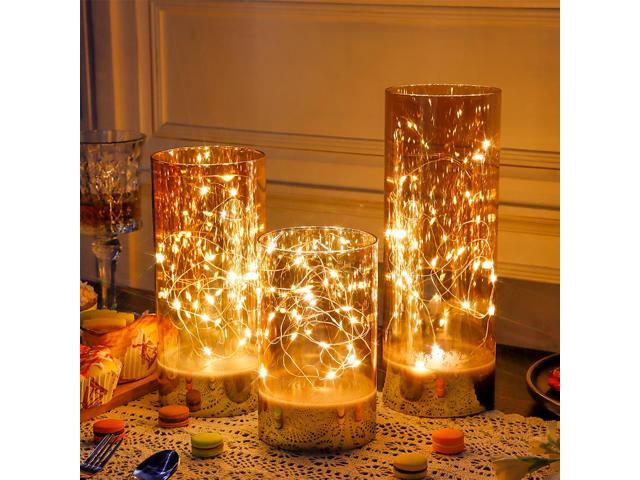 JHY DESIGN Set of 3 Battery Table Lamp 6/8/10inch High Glass Decorative Lights with Fairy String Lights Battery Powered 8-Key Remote Control for...