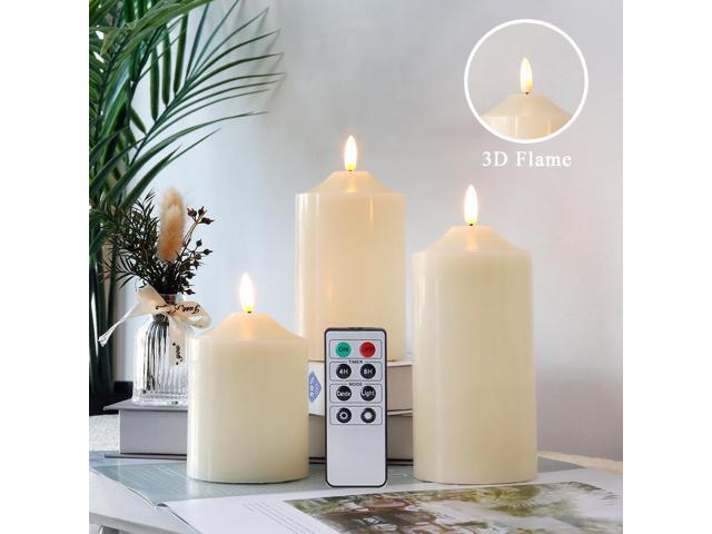 JHY DESIGN 3D Flameless Candles Set 4/5/6inch High Real Wax Battery Candle Pillars Flickering LED Candles with 8-Key Remote Control Timers for Home...