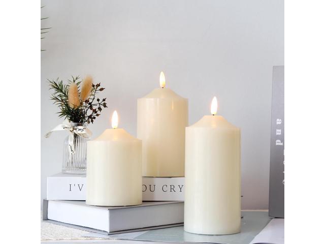 JHY DESIGN 3D Flameless Candles Set 4/5/6inch High Real Wax Battery Candle Pillars Flickering LED Candles with 8-Key Remote Control Timers for Home...
