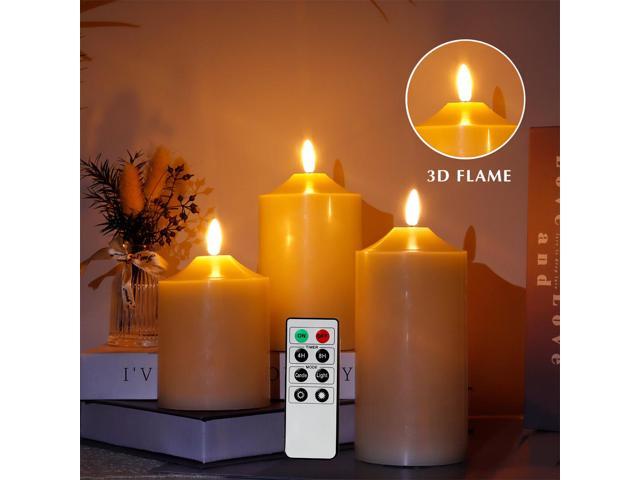 JHY DESIGN 3D Flameless Candles Set 4/5/6inch High Real Wax Battery Candle Pillars Flickering LED Candles with 8-Key Remote Control Timers for Home...