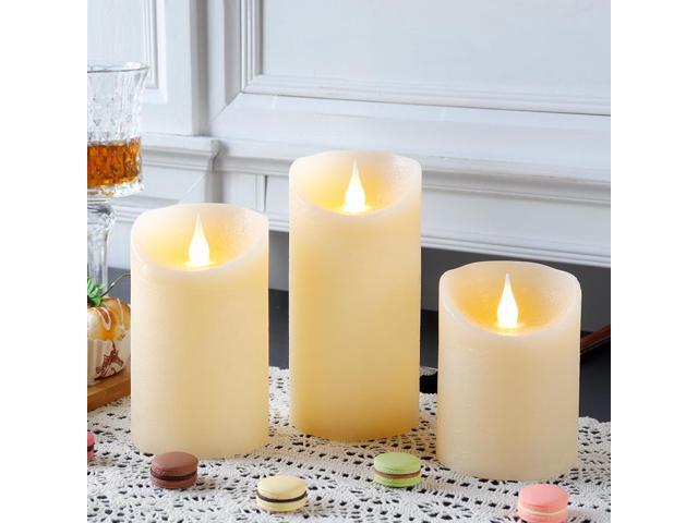 JHY DESIGN Set of 3 Real Wax Flameless Candles 3D Effect LED Candles Flickering Battery Candles with 8-Key Remote Control Timer for Home Wedding...