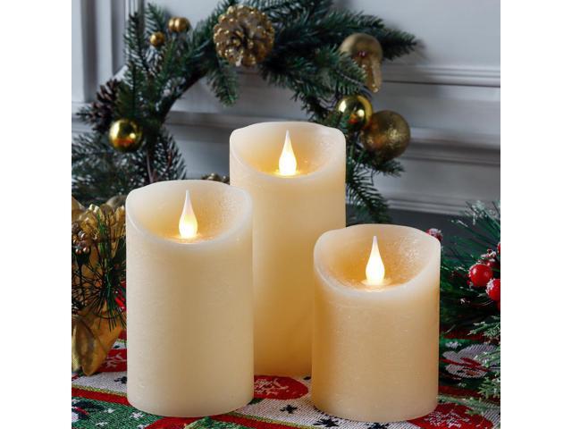 JHY DESIGN Set of 3 Real Wax Flameless Candles 3D Effect LED Candles Flickering Battery Candles with 8-Key Remote Control Timer for Home Wedding...