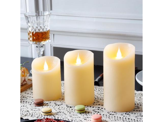 JHY DESIGN Set of 3 Real Wax Flameless Candles 3D Effect LED Candles Flickering Battery Candles with 8-Key Remote Control Timer for Home Wedding...